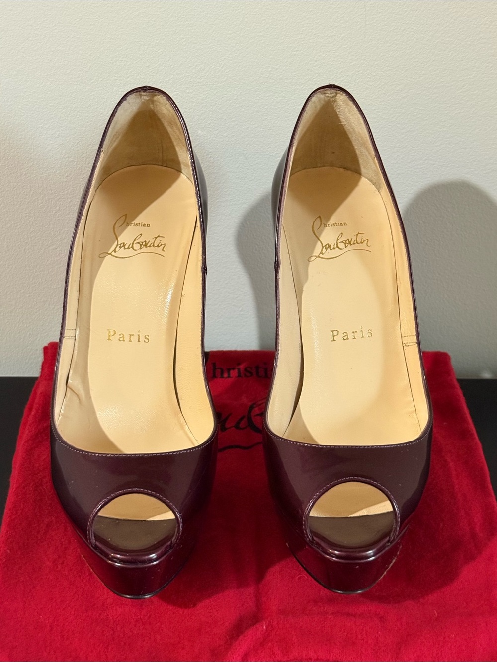 Christian Louboutin Burgundy Peep Toe Heels